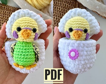 Budgie Crochet Pattern: Amigurumi Bird in Egg Toy (English PDF Tutorial)