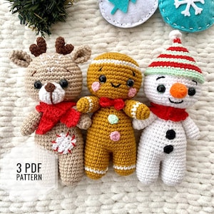 Crochet pattern DEER, GINGERBREAD and SNOWMAN Christmas - Amigurumi patterns toy - Pdf English tutorial - New year ornaments