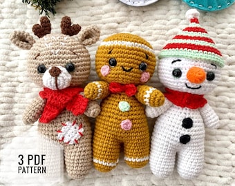 Crochet pattern DEER, GINGERBREAD and SNOWMAN Christmas - Amigurumi patterns toy - Pdf English tutorial - New year ornaments