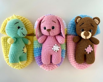 Crochet Bunny, Bear & Dino in Egg Pattern: Amigurumi Plush Toy (English PDF Tutorial)