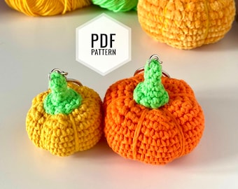 Pumpkin crochet pattern, amigurumi fall decor, halloween keychain, English PDF