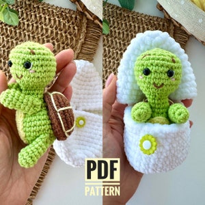 Crochet pattern turtle in egg - Amigurumi tiny animal pattern - English Pdf tutorial - Easter egg decor