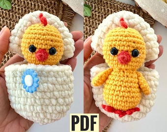 Crochet pattern Easter chick in egg  - Amigurumi chicken pattern - plush stuffed toy - English Pdf - Tiny crochet animal - Easter gift