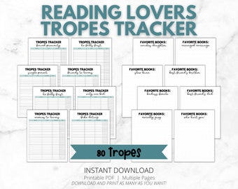 Rastreadores de tropos de libros para amantes de la lectura / Diario de lectura imprimible, planificador / Smut, Novios de libros, Spice, Series, Tropos, Calificaciones de libros