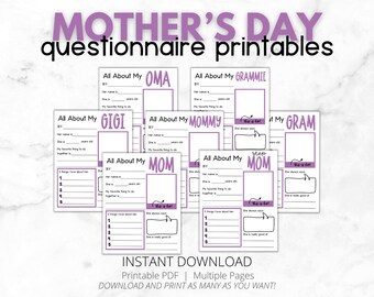 Moederdag printables | Alles over mijn moeder, stiefmoeder, bonusmoeder, oma, oma | Cadeau voor mama | Moederdagkaart | DIRECT DOWNLOADEN | paars