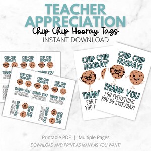 Teacher Appreciation Gift Tags | Thank You Tags | School Employee Appreciation | Chip Chip Hooray | Teacher, PTO, Aides, | INSTANT DOWNLOAD
