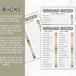 Bucks Color Chart Mom Bucks/kid Bucks | Editable Parent Reward System | Pretend Play ...