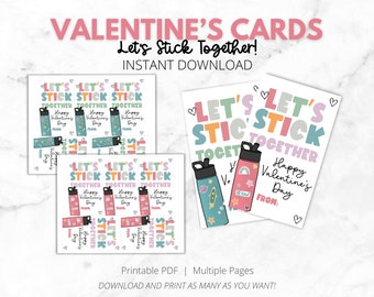 Printable Valentines | Sticker Valentines | Let's Stick Together | Valentines for Kids Class Exchange | Valentine Cards