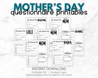 Moederdag printables | Alles over mijn moeder, stiefmoeder, bonusmoeder, oma, oma | Cadeau voor mama | Moederdagkaart | DIRECTE DOWNLOAD