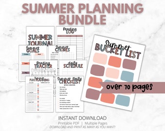 Trousse de planification estivale | Liste d'envies d'été | Calendrier d'été | Tableau de lecture pour les corvées d'activités estivales | Agenda imprimable | Téléchargement instantané