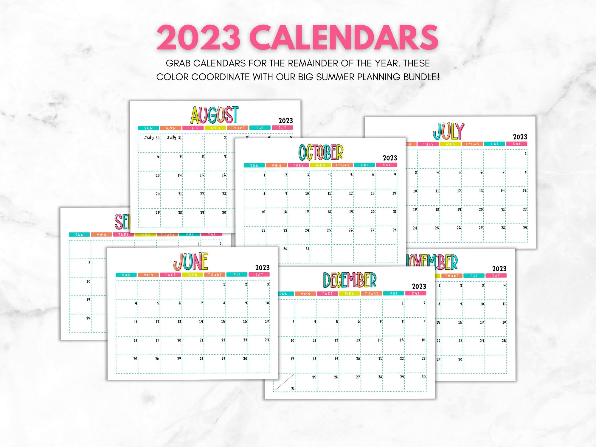 2023 Calendars Bright and Fun Printable Calendars Calendars for ...