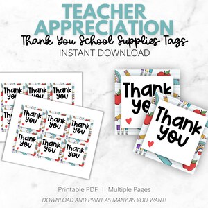 Teacher Appreciation Gift Tags | Thank You Tags | School Employee Appreciation | Thank you Heart | Teacher, PTO, Aides | INSTANT DOWNLOAD