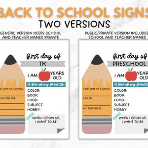 Editable Back to School Printable for Public/Private School | Boys, Girls First Day of School Sign | DIY School Picture | Digital Download
