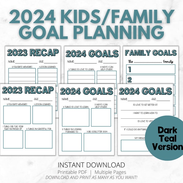 New Year Goals | 2024 Goals | 2023 Recap/Reflection | Family Goal Planner | Kids Goals Setting | Printable Goals Planning | Digital Download