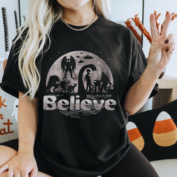 Mysteries Believer Shirt, Vintage Monsters T-Shirt, Halloween Tee, Retro Fall Trend, Alien T-Shirt, Sasquatch Trend, Halloween Gift