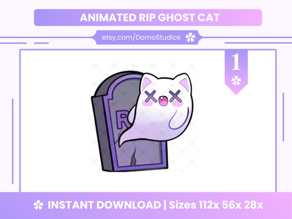 ANIMATED RIP Ghost Cat Emote | Tombstone with Cute Halloween Ghost | Instant Download for Twitch Discord Youtube