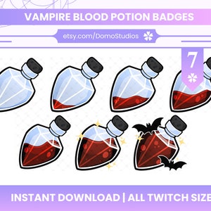 Vampire Blood Potion Badges | Gothic Assets Bundle | Dark Bottle Sub Badges 7 Pack |  Instant Digital Download for Twitch Discord Youtube