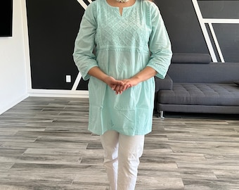 Hand Embroidered Cotton Chikankari Kurti – Lucknowi Indian Dress