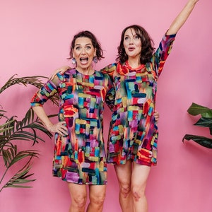 Swing Dress in Abstract Rainbow