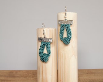 Knot Chain Earrings in Aqua