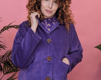 Corduroy Cropped Chore Jacket in Grape