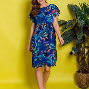 Shift Dress in Blue Abstract Print 7