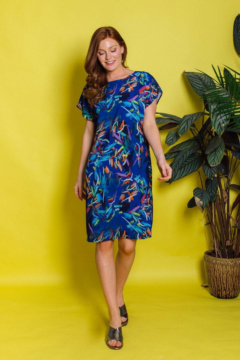 Shift Dress in Blue Abstract Print 7