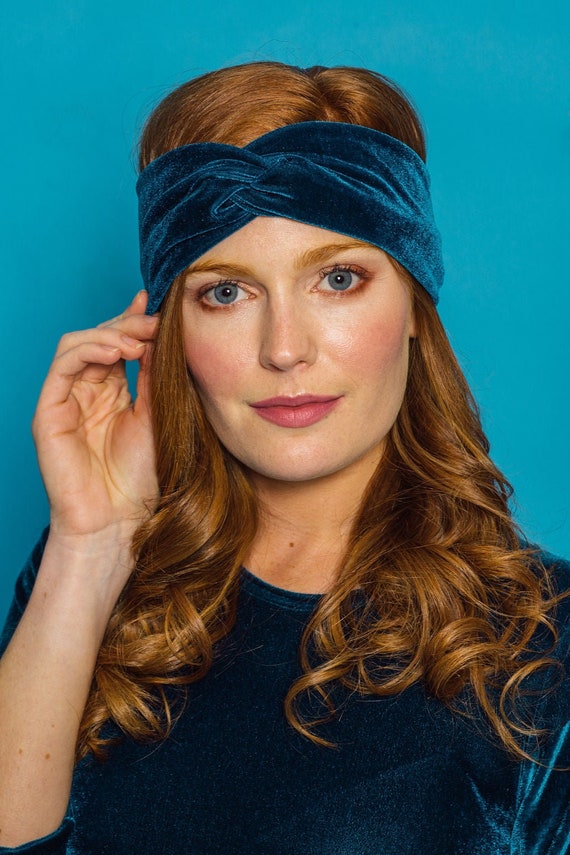 Teal Velvet soft Designer Fashion Headband with cream Logo Amazon.com : Penny main image 2