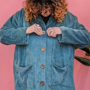 Corduroy Long Chore Jacket in Duck Egg