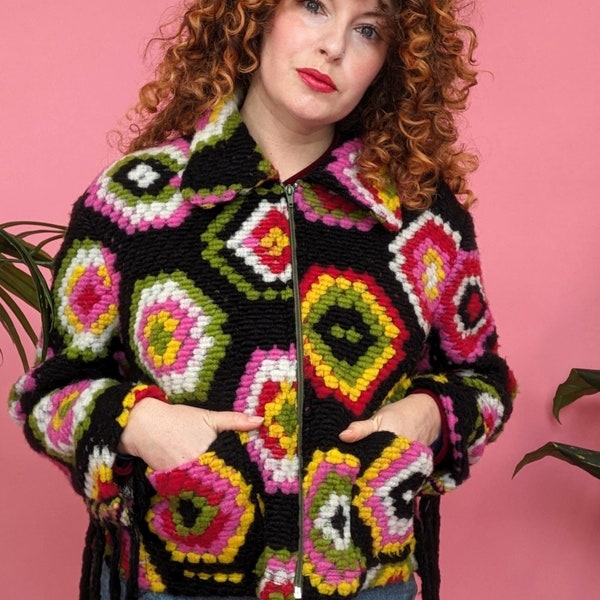 Crochet Trophy Jacket in Black Multi