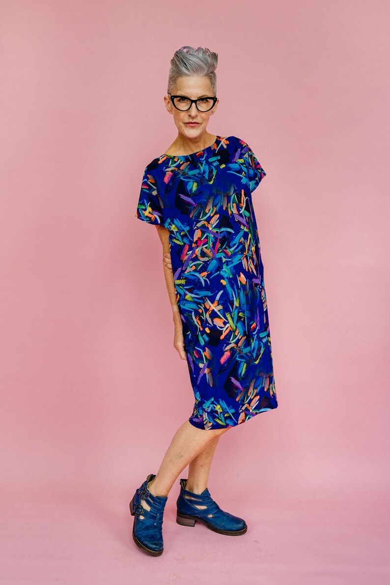 Shift Dress in Blue Abstract Print 5