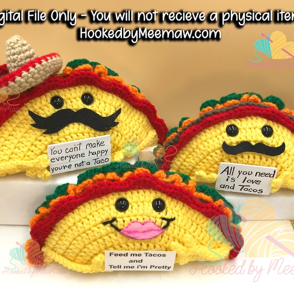 Taco Bout Fun, tacos drôles, motif au crochet. Modèle facile mignon, cadeau, expositions d'artisanat.