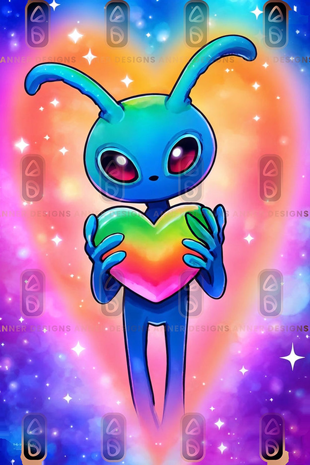 Alien Love Rainbow Heart PNG Download - Etsy