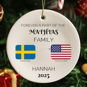 Personalisierte Fern Geschenk | Austausch-Schüler-Andenken | Geschenk für Austauschschüler | Zwei Länder Ornament | Umzugsgeschenk