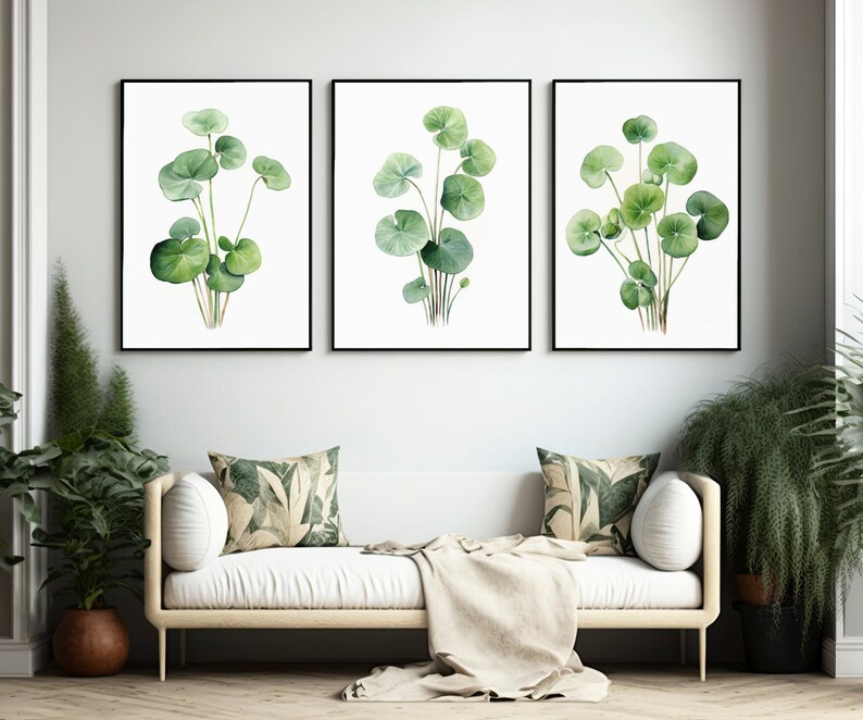 Pilea Peperomioides Plant Prints, Set of 3 | Botanical Wall Art Decor ...