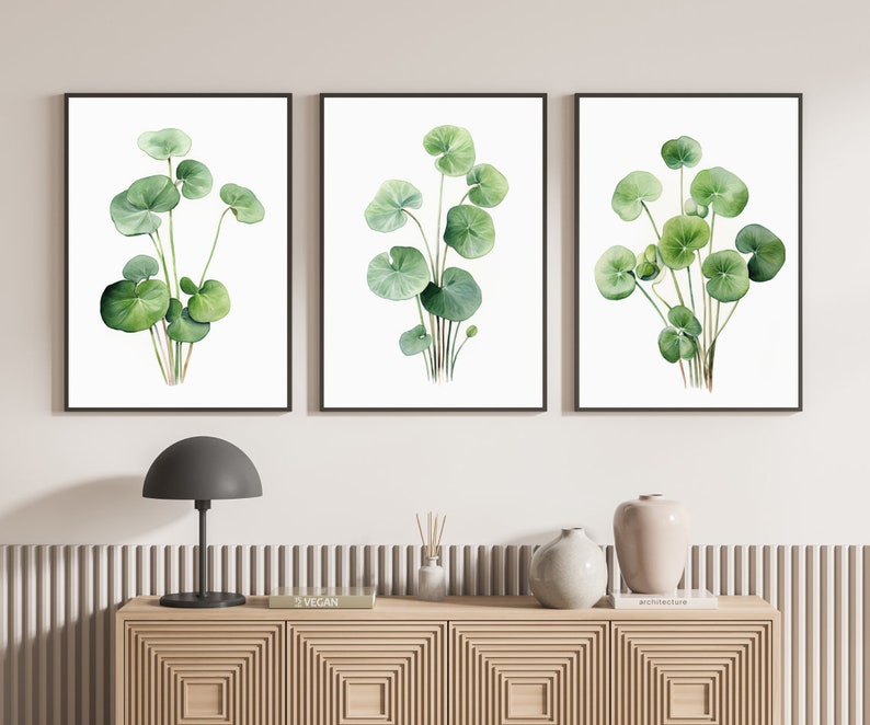 Pilea Peperomioides Plant Prints, Set of 3 | Botanical Wall Art Decor ...