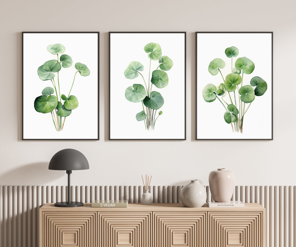 Pilea Peperomioides Plant Prints, Set of 3 | Botanical Wall Art Decor ...