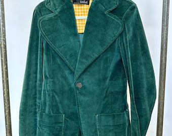 Vintage 70's Campus Brand Jean Blazer, Dark Green Corduroy Jacket Size 38 Men's