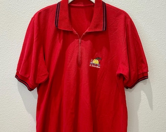 Vintage Beldona 70's Red Quart-Zip Polo Shirt Size Small/Medium Retro Fashion, Embroidered Polo