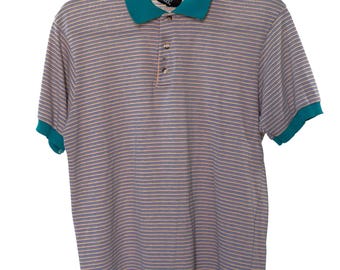 Vintage 80s Stripped Polo Knit Size M Colorful Pastel Robert Bruce Short Sleeve