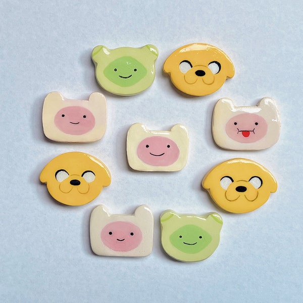 Finn and Jake Handmade Hand-painted Clay Pins | Adventure Time Characters