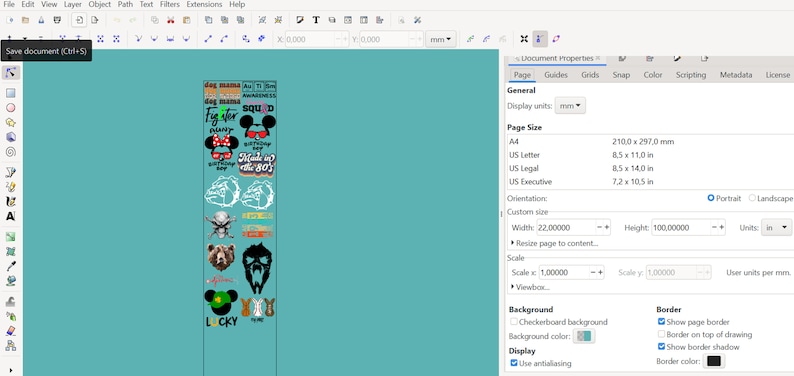 May include: A teal blue background with a vertical column of black and white stickers. The stickers feature various designs, including a Mickey Mouse head, a bear, a skull, and a clover with the word "LUCKY" written on it.