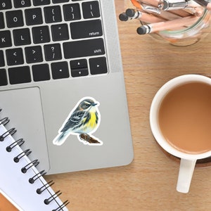 Yellow-rumped Warbler Sticker: Charming Colored Pencil Artwork