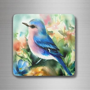 Aquarell Blauer Vogel Porzellan Magnet, quadratisch