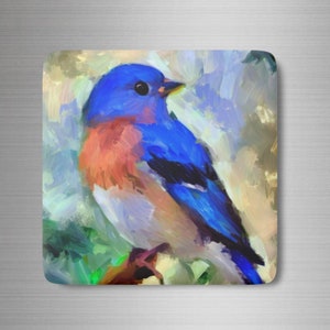 Impressionist Bluebird Porzellanmagnet, quadratisch