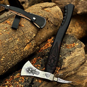 Hache Viking En Acier Au Carbone Forgée Main - Manche Bois 50cm - Idéal Camping/outdoor