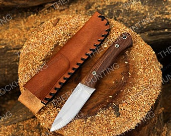 Handcrafted Bushcraft Knife with Wooden Handle & Full Tang Blade