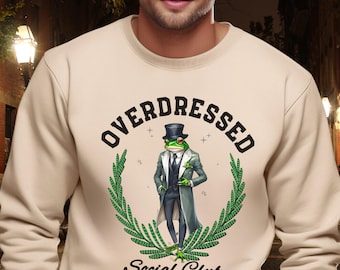 Overdressed Social Club Shirt, Elegant Frog Sweatshirt, Fancy Frog Long Coat & Hat Hoodie, Quirky Frog Lover Gift, Classy Frog T‑Shirt