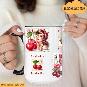 Custom Vintage Cherry Mug, Coffee Cup for Retro Cherry Lover, Gift for Tea Enthusiasts, Cherry Mug Decor, Nostalgic Cherry Kitchenware, 15oz