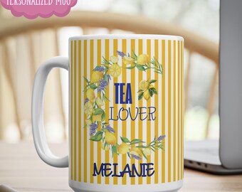 Limoncello Mug, Tropical Fruit Coffee Cup Birthday Gift, Kitchen Decor Mug, Yellow Lemons Tea Mug, Limes on a Branch Mug Gift for Friend